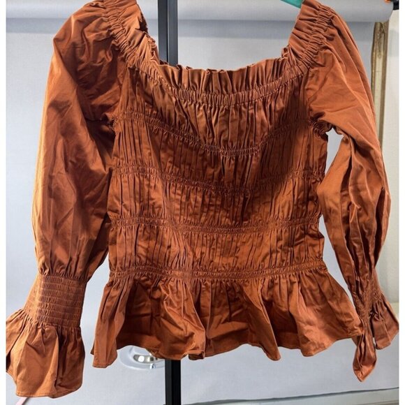 NWT House of Harlow Puff Sleeves Top Sz XL Stretch Off Shoulder Smocked Blouse - Picture 1 of 7